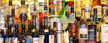 Image of liquor bottles for release about alcohol and cancer.