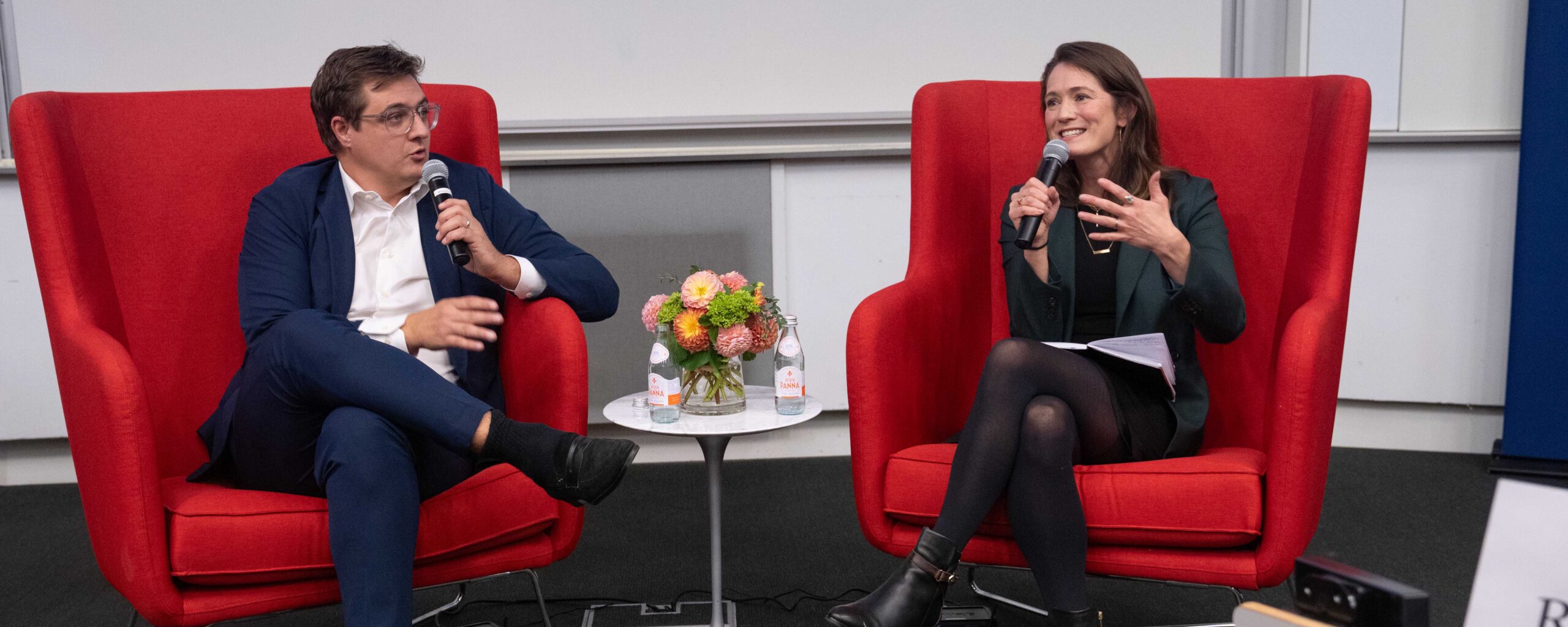 Chris Hayes and Kate Shaw delivering the Annenberg Lecture, Oct. 20, 2025.