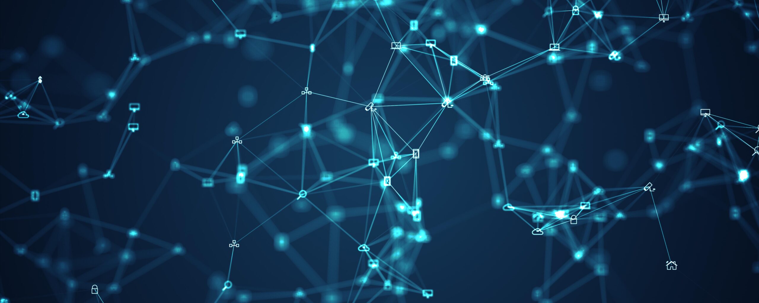 Image of computer-related icons connecting to each other, reminiscent of artificial intelligence (AI).