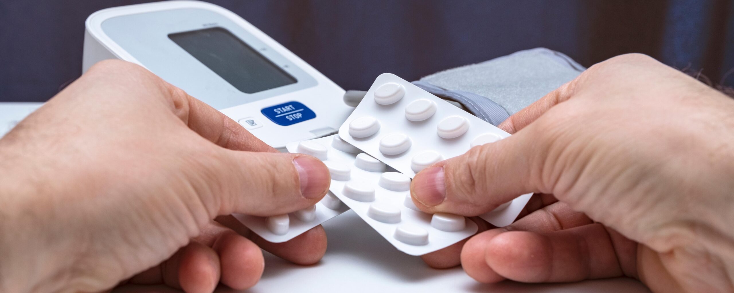 Photo of medication, blood pressure cuff for hypertension