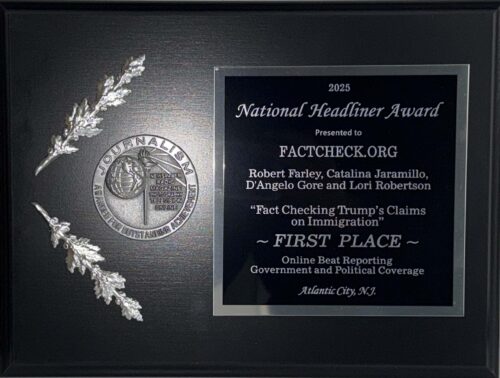 2025 National Headliner Award won by FactCheck.org.